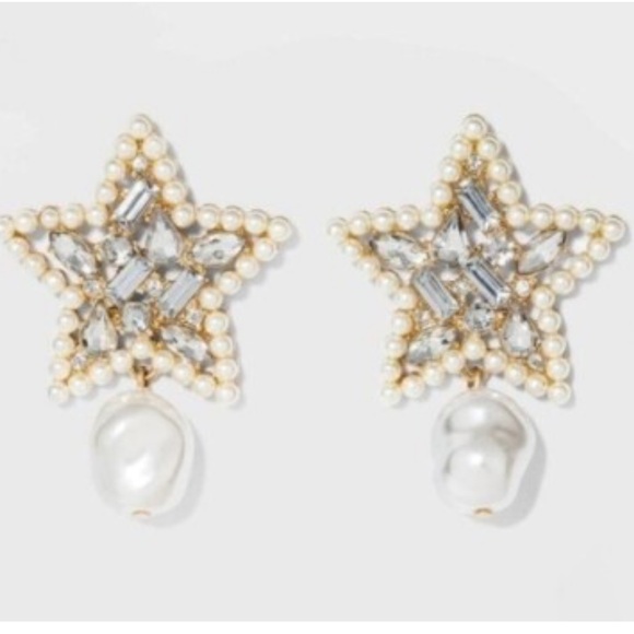 BaubleBar Jewelry - SUGARFIX by BaubleBar Mixed Media Star & Pearl Drop Earrings